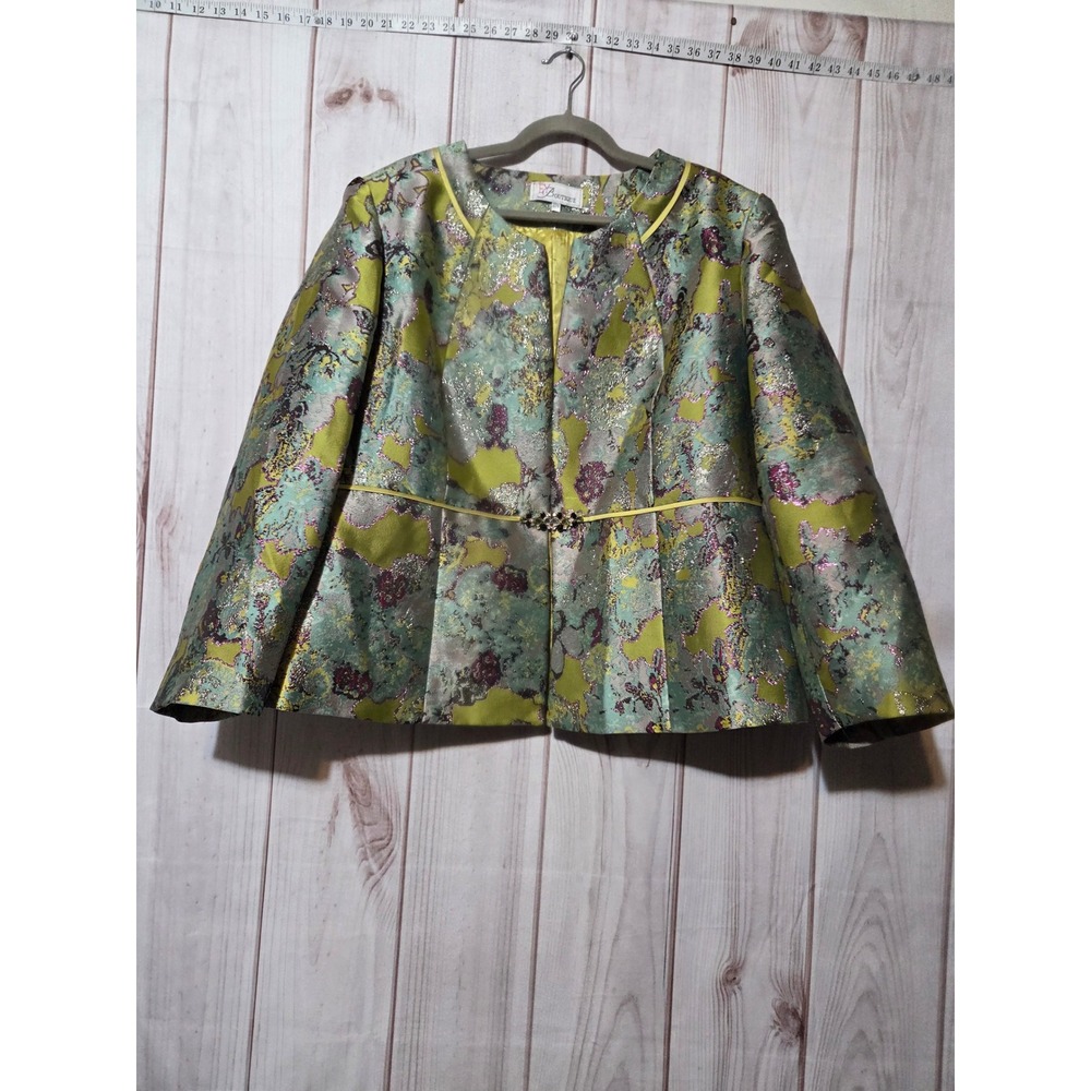 EY‎ Boutique Womens 22W Metallic Floral Brocade Jacket Jeweled Butterfly